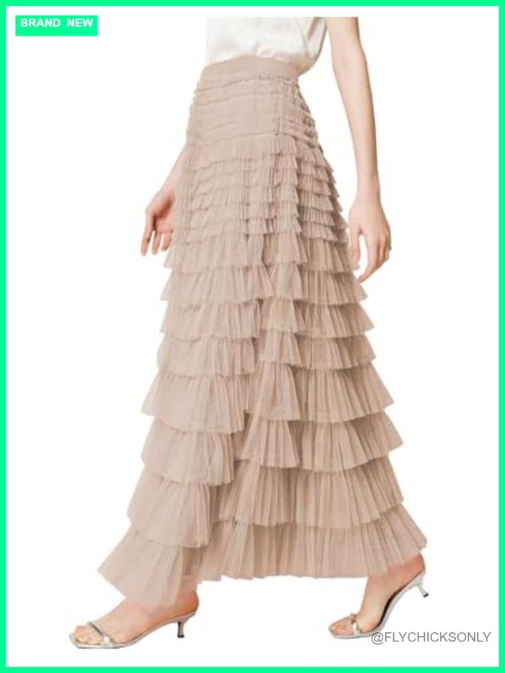 Women's High Waist Tulle Maxi Skirt Tiered A-Line Ruffled